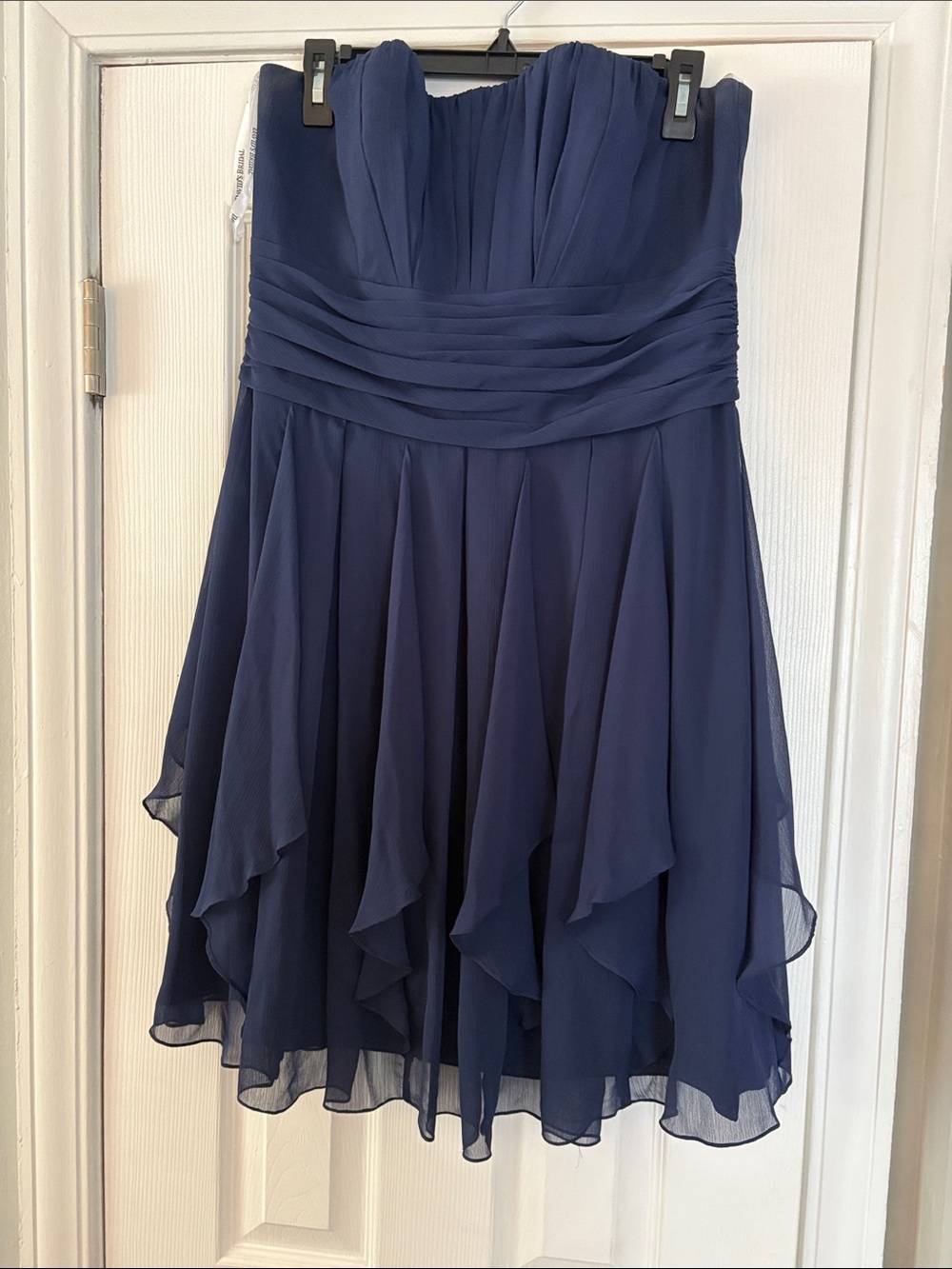 David's Bridal Marine Navy Chiffon Strapless Bridesmaid Dress F14169 Size 12 - Picture 2 of 8